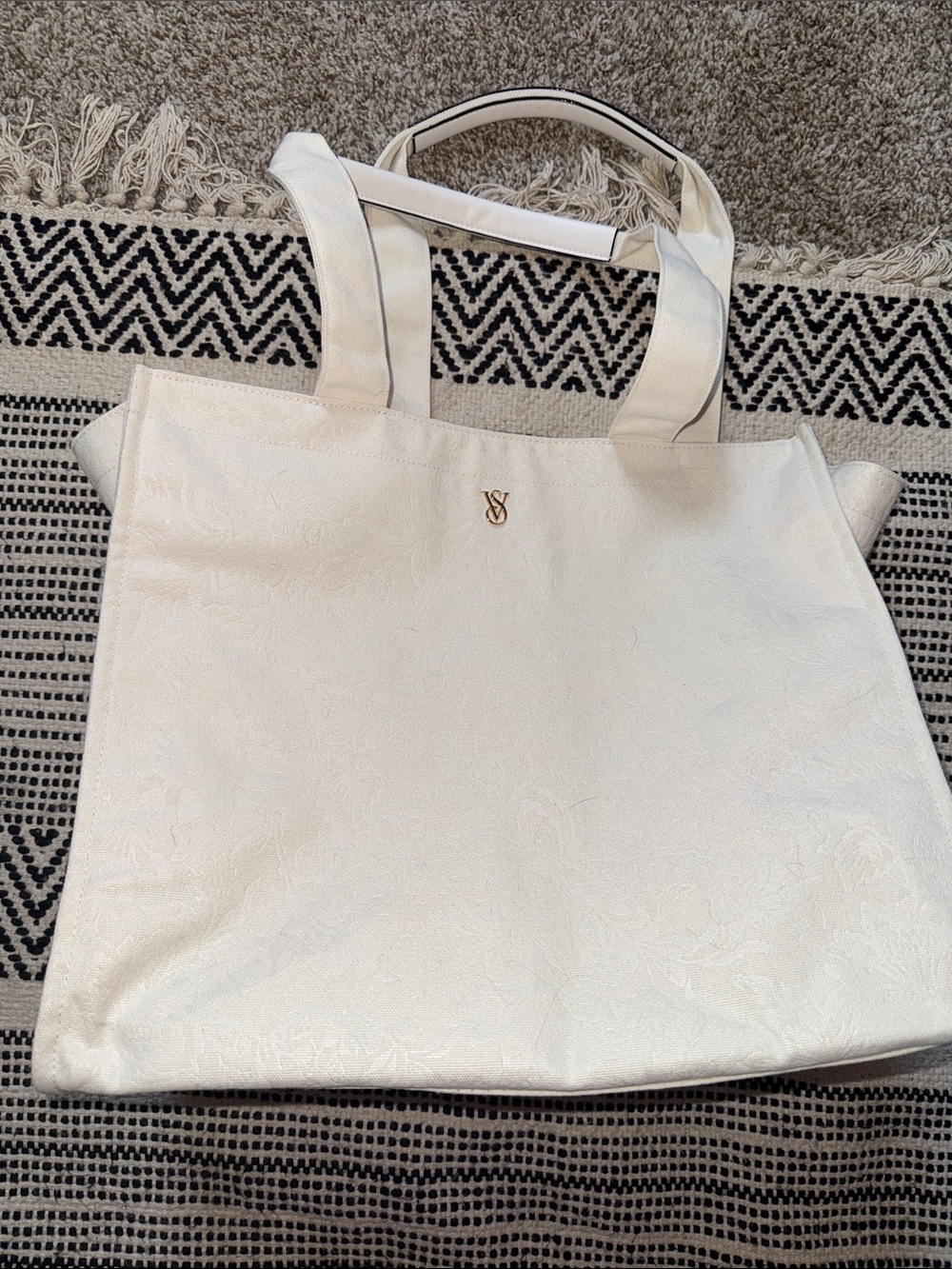 VS White Tote Bag with Gold Emblem - Women's Bag